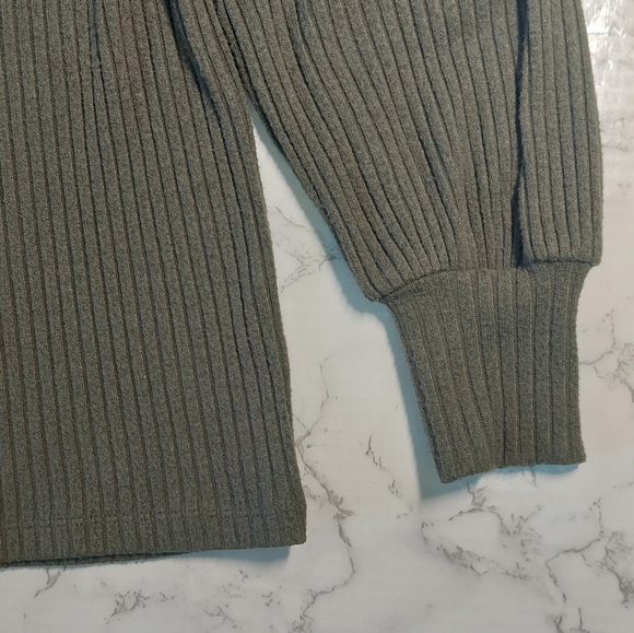 Madewell Ribbed Knit Green Puff-sleeve Top, Size S - Picture 5 of 5